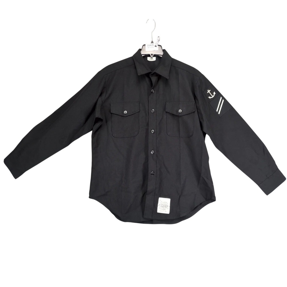 Vintage US Navy "Johnny Cash" Black Uniform Shirt Mens 17x35 Military Wool Blend